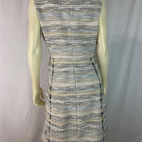 Tory Burch Blue Cream Sheath Midi Dress Bateau Neckline - Picture 9 of 14